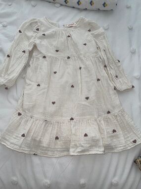 Cat & Jack Cream Dress with Embroidered Purple Hearts